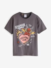 Vanilla Underground Grey Stranger Things Hellfire Club 100% Cotton Short Sleeve Long Leg Pyjamas Set - Image 3 of 9