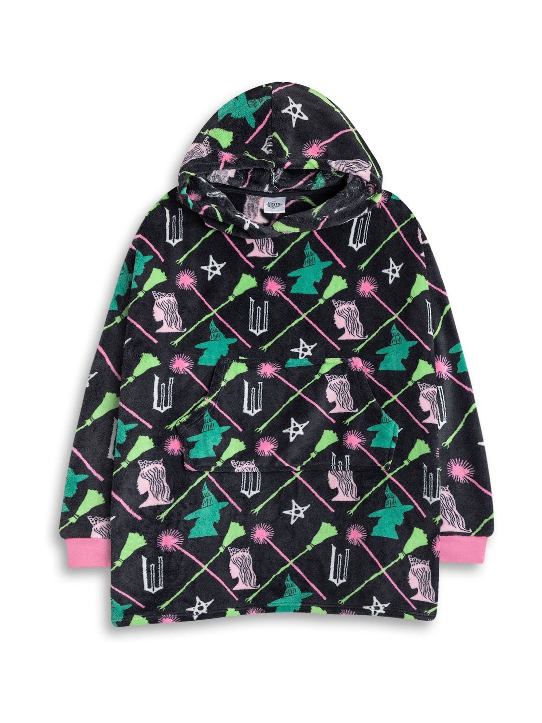 Wicked Glinda Elphaba Girls Black Green Pink Blanket Hoodie | Long Sleeve Cosy Fleece Pullover for Lounging & Casual Wear | Character Merch for Movie Fans | Kids Loungewear - Image 4