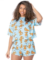 Vanilla Underground Blue Garfield All-Over Print Short Sleeve Short Leg Pyjamas Set - Image 1 of 6