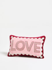 Oliver Bonas Pink Love Embroidered Cushion Cover 30x50cm - Image 2 of 5