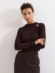 Phase Eight Brown Etta Gold Detail Top - Image 1 of 7