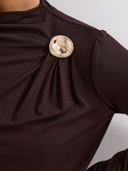 Phase Eight Brown Etta Gold Detail Top - Image 4 of 7