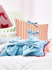 Oliver Bonas Blue Velvet Bow Cushion Cover 30x50cm - Image 1 of 5