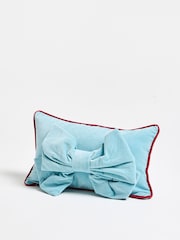 Oliver Bonas Blue Velvet Bow Cushion Cover 30x50cm - Image 2 of 5