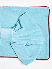 Oliver Bonas Blue Velvet Bow Cushion Cover 30x50cm - Image 3 of 5