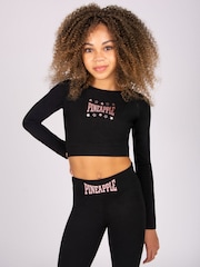 Pineapple Black Girls Raglan Long Sleeve Crop Top - Image 1 of 6
