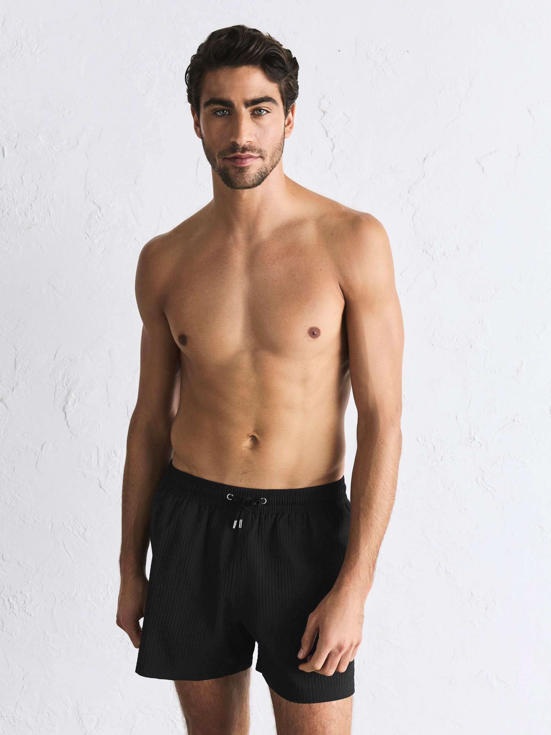 Buy Black Waffle Texture 5 Inch Swim Shorts from Next USA