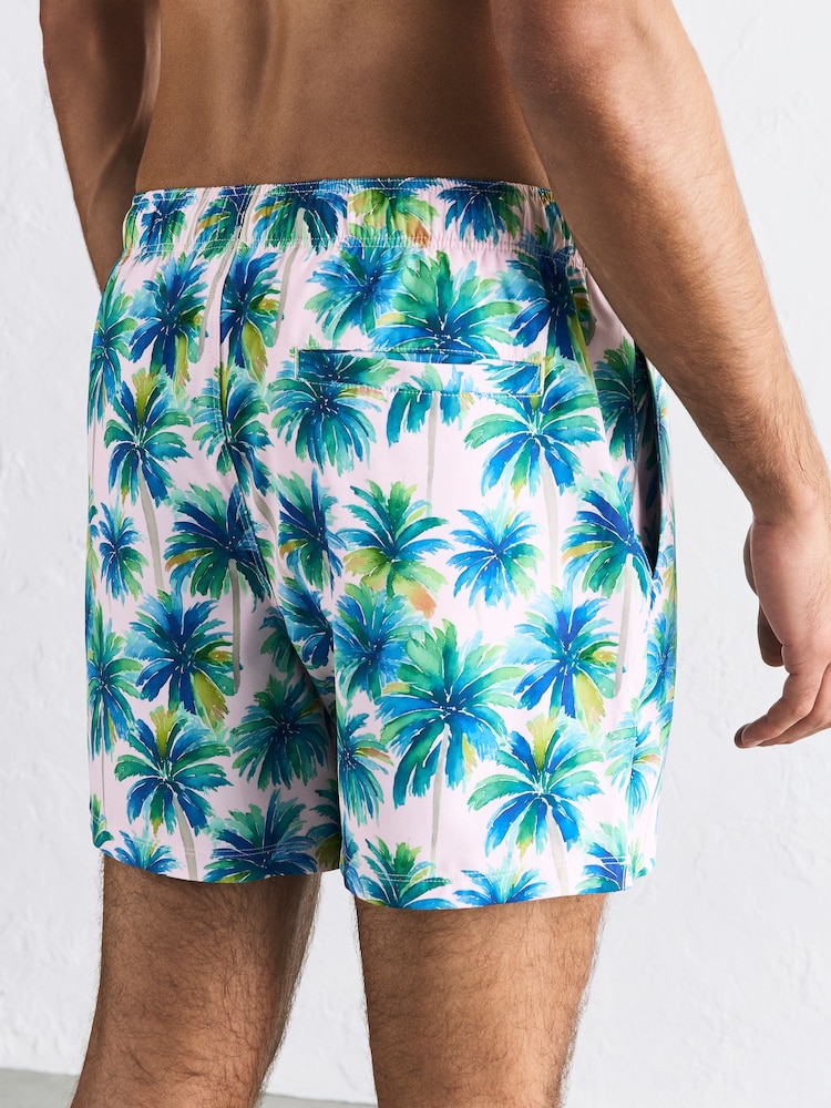 وردي/أزرق - Watercolour Palm Print 5 Inch Swim Shorts - Image 2 of 8