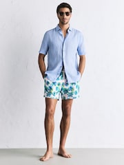 وردي/أزرق - Watercolour Palm Print 5 Inch Swim Shorts - Image 5 of 8