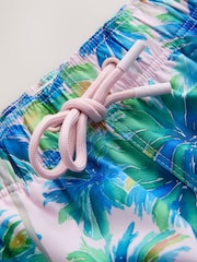 وردي/أزرق - Watercolour Palm Print 5 Inch Swim Shorts - Image 7 of 8