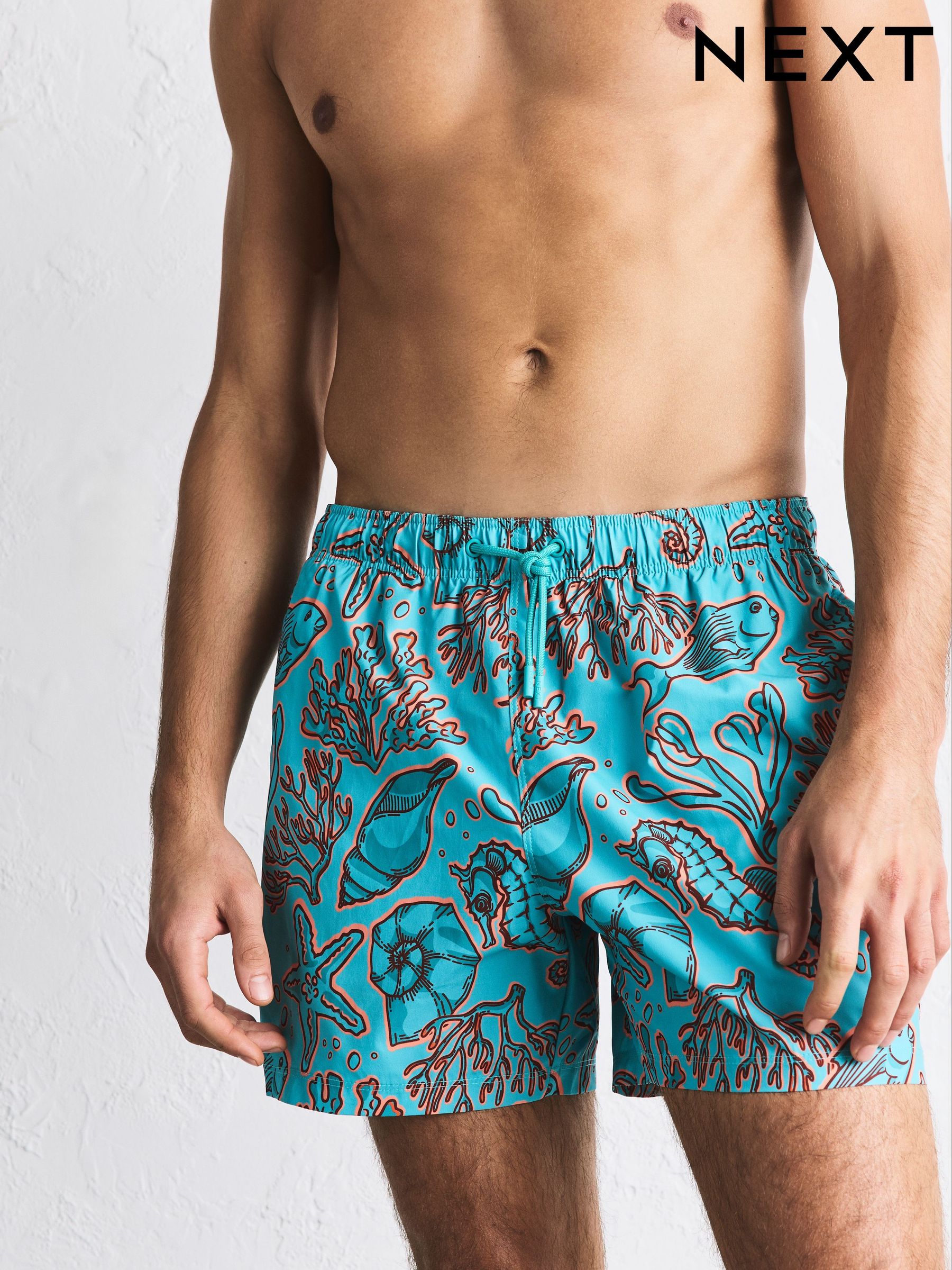 Buy Teal/Orange Coral Print Swim Shorts 5 Inch from Next USA