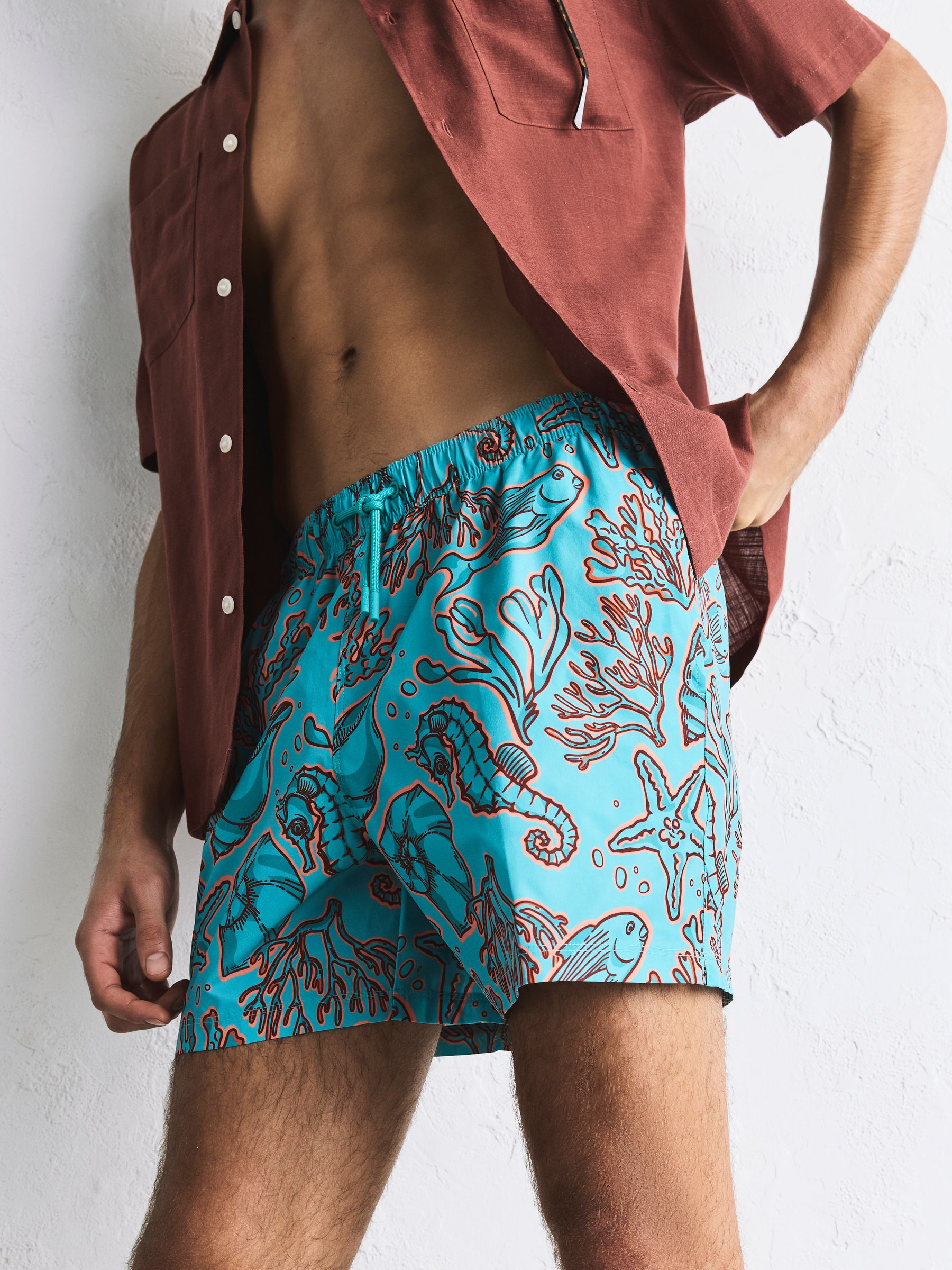 Buy Teal/Orange Coral Print Swim Shorts 5 Inch from Next USA