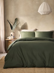 Dark Green 100% Cotton Duvet Cover and Pillowcase Set - Image 1 of 4