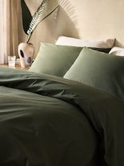 Dark Green 100% Cotton Duvet Cover and Pillowcase Set - Image 2 of 4