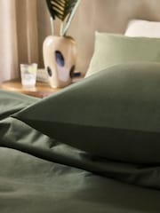 Dark Green 100% Cotton Duvet Cover and Pillowcase Set - Image 3 of 4