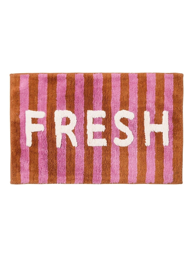 Oliver Bonas Pink Fresh Striped Bath Mat - Image 4 of 4 Oliver Bonas Pink Fresh Striped Bath Mat - Image 4 of 4