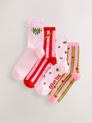 Pink/Green 'Olive You' Ankle Socks 4 Pack - Image 1 of 7