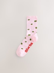 Pink/Green 'Olive You' Ankle Socks 4 Pack - Image 3 of 7