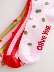 Pink/Green 'Olive You' Ankle Socks 4 Pack - Image 7 of 7