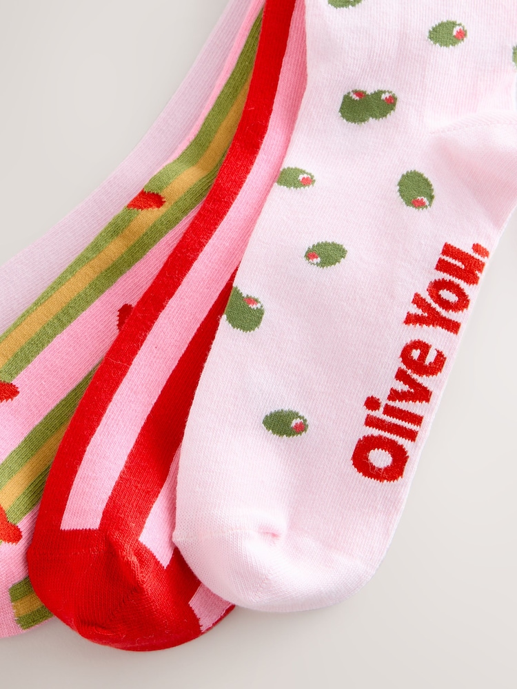 Pink/Green 'Olive You' Ankle Socks 4 Pack - Image 7 of 7