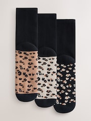 Black Cushion Sole Animal Print Footbed Ankle Sports Socks 3 Pack - Image 1 of 6