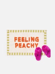Oliver Bonas Cream Feeling Peachy Stripe Border Bath Mat - Image 1 of 4