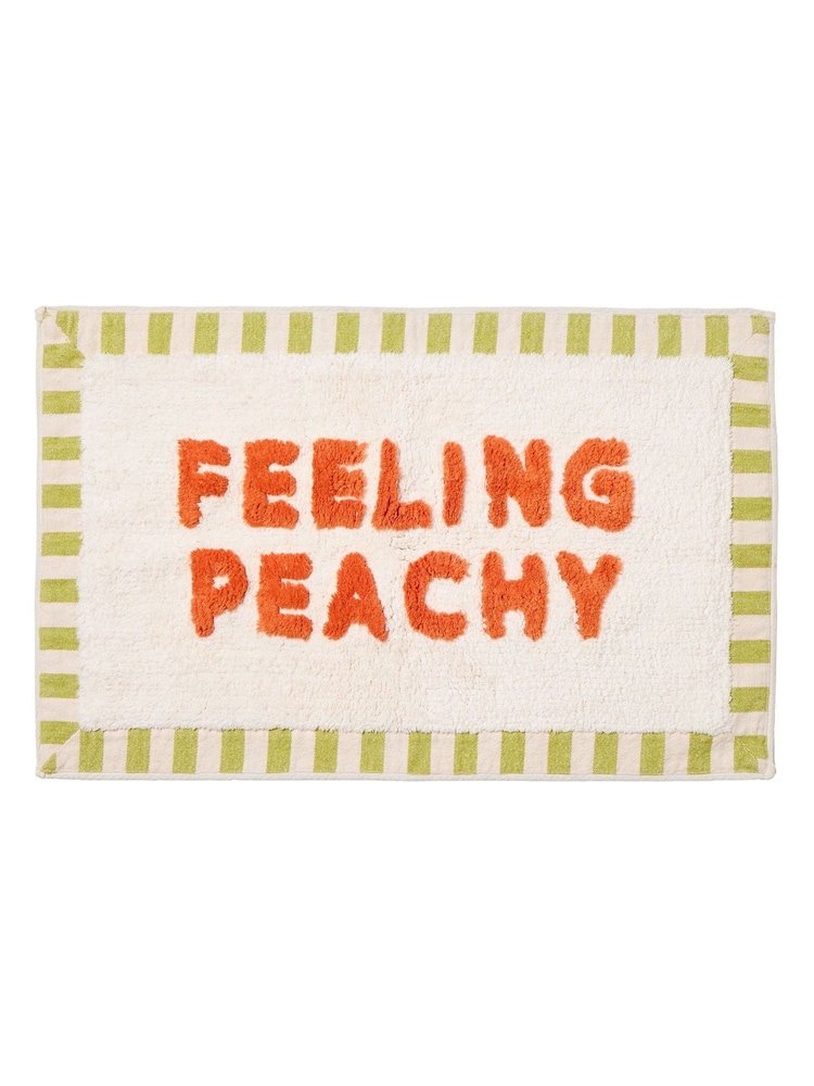 Oliver Bonas Cream Feeling Peachy Stripe Border Bath Mat - Image 4 of 4