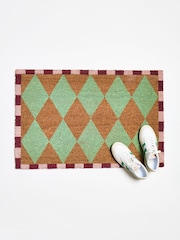 Oliver Bonas Multi Harlequin Green Diamond Doormat - Image 1 of 4
