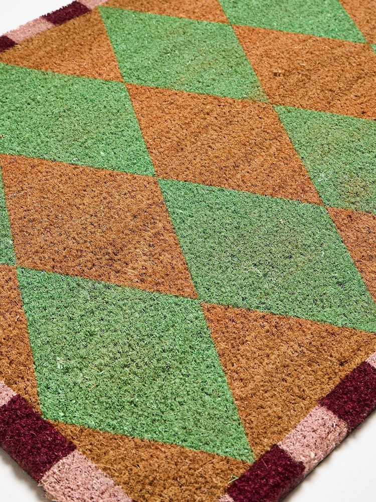 Oliver Bonas Multi Harlequin Green Diamond Doormat - Image 2 of 4