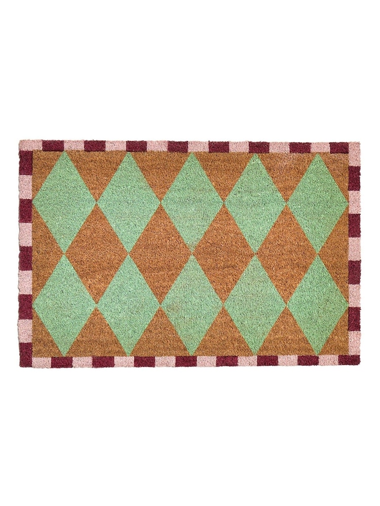 Oliver Bonas Multi Harlequin Green Diamond Doormat - Image 4 of 4 Oliver Bonas Multi Harlequin Green Diamond Doormat - Image 4 of 4