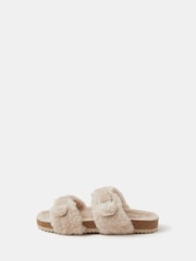 Accessorize Cream Fluffy Buckle Slippers - Image 2 of 4