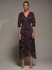 Jolie Moi Black Frill Trim Mesh Maxi Dress - Image 1 of 6