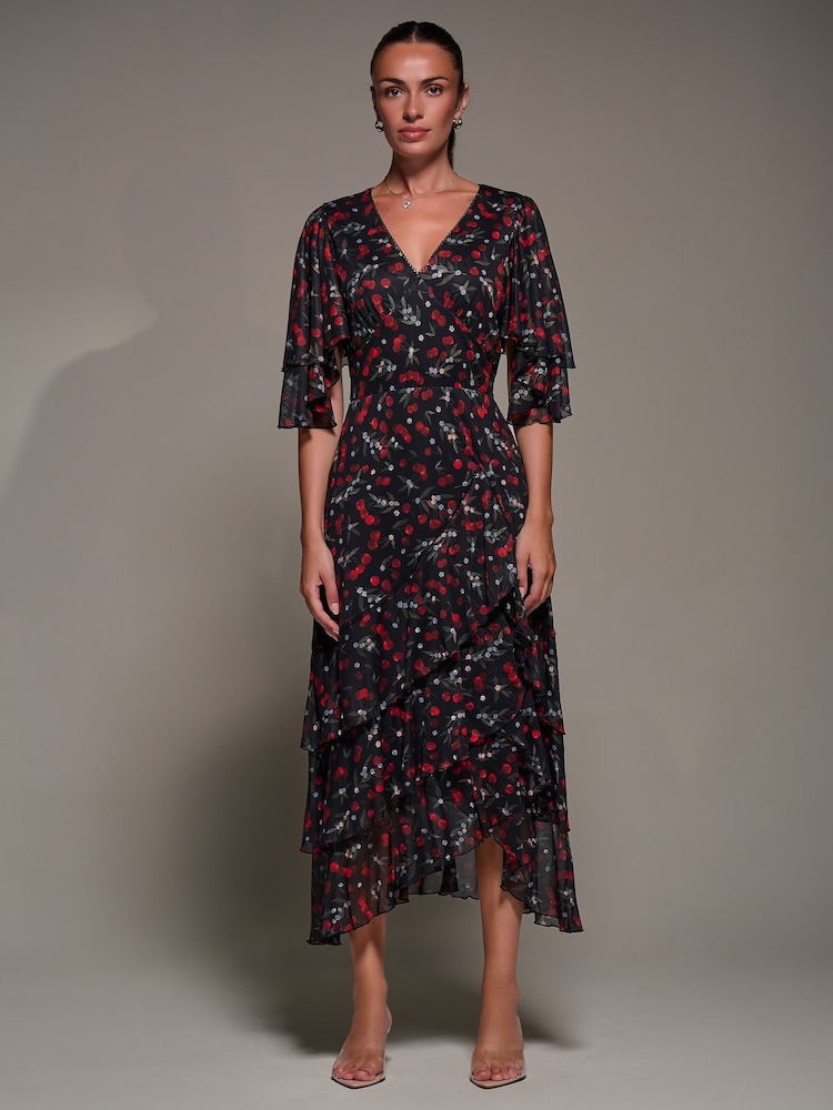 Jolie Moi Black Frill Trim Mesh Maxi Dress - Image 1 of 6