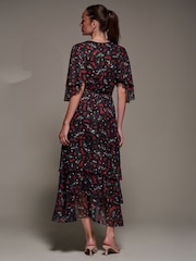 Jolie Moi Black Frill Trim Mesh Maxi Dress - Image 2 of 6