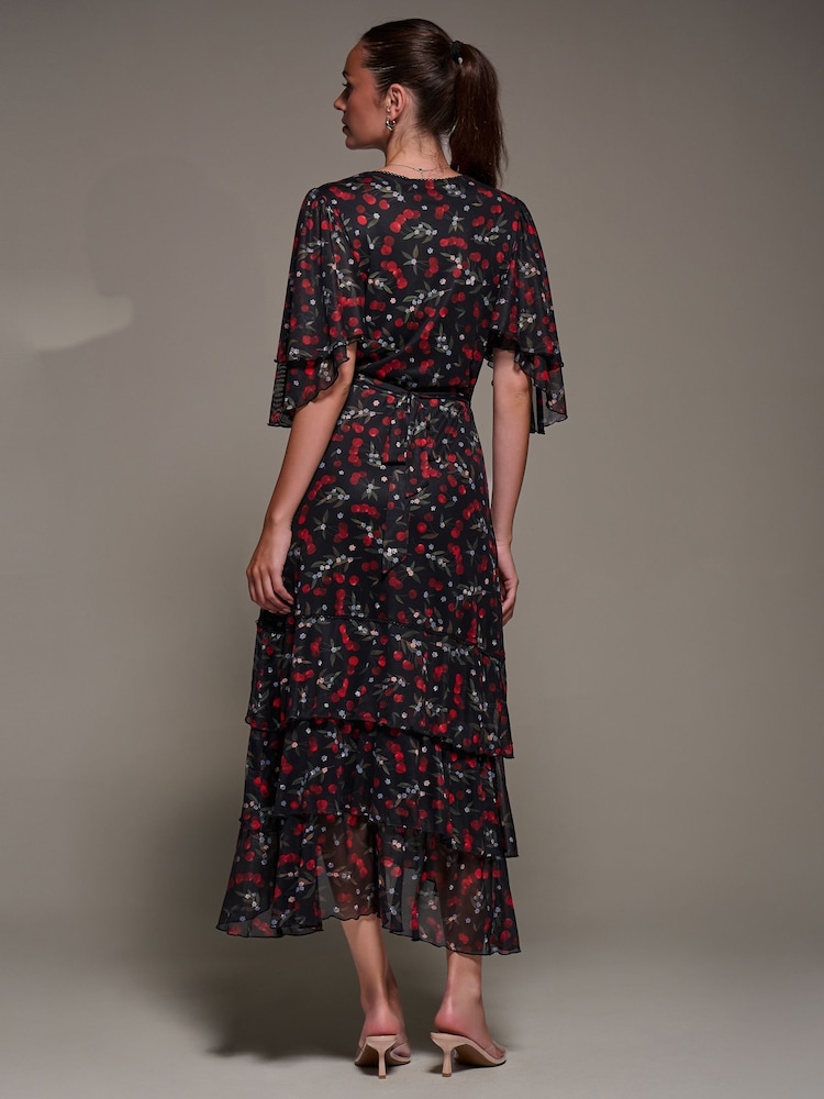 Jolie Moi Black Frill Trim Mesh Maxi Dress - Image 2 of 6