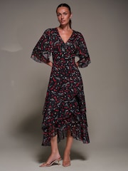 Jolie Moi Black Frill Trim Mesh Maxi Dress - Image 5 of 6