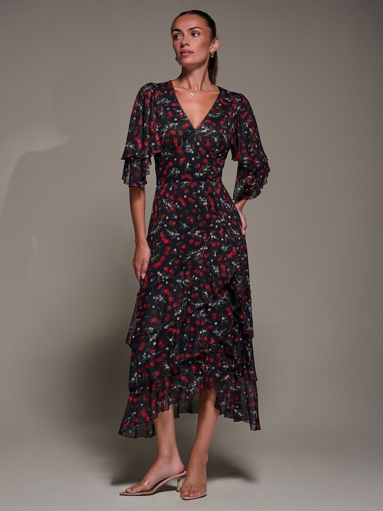 Jolie Moi Black Frill Trim Mesh Maxi Dress - Image 6 of 6