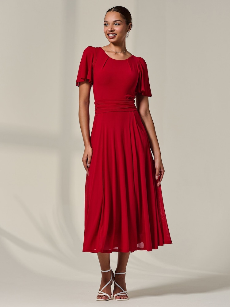 Jolie Moi Red Mesh Floaty Sleeve Midaxi Dress - Image 1 of 6 Jolie Moi Red Mesh Floaty Sleeve Midaxi Dress - Image 1 of 6