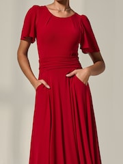 Jolie Moi Red Mesh Floaty Sleeve Midaxi Dress - Image 3 of 6
