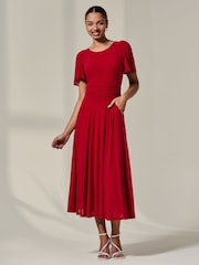 Jolie Moi Red Mesh Floaty Sleeve Midaxi Dress - Image 4 of 6