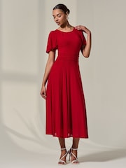 Jolie Moi Red Mesh Floaty Sleeve Midaxi Dress - Image 5 of 6