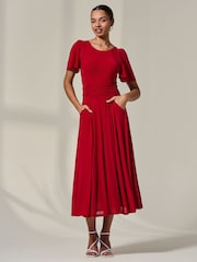 Jolie Moi Red Mesh Floaty Sleeve Midaxi Dress - Image 6 of 6