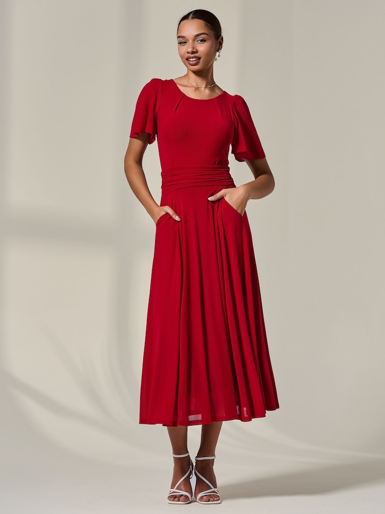 Jolie Moi Red Mesh Floaty Sleeve Midaxi Dress - Image 6 of 6 Jolie Moi Red Mesh Floaty Sleeve Midaxi Dress - Image 6 of 6