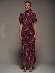 Jolie Moi Red High Neck Angel Sleeve Chiffon Maxi Dress - Image 1 of 6