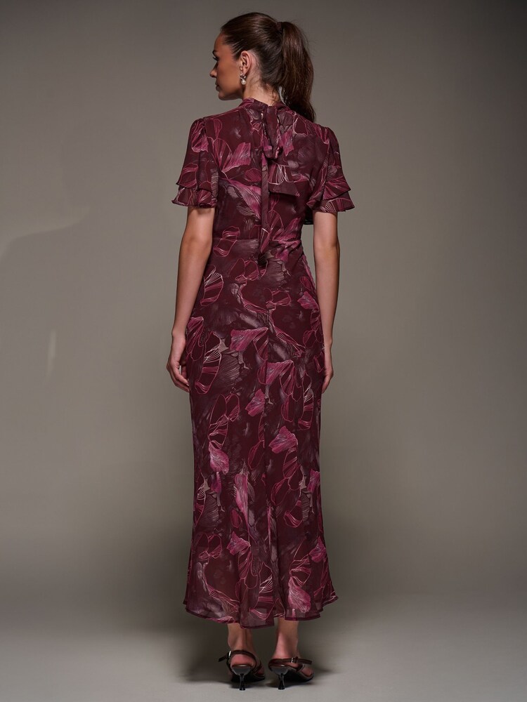 Jolie Moi Red High Neck Angel Sleeve Chiffon Maxi Dress - Image 2 of 6 Jolie Moi Red High Neck Angel Sleeve Chiffon Maxi Dress - Image 2 of 6