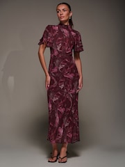 Jolie Moi Red High Neck Angel Sleeve Chiffon Maxi Dress - Image 4 of 6