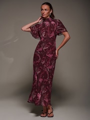 Jolie Moi Red High Neck Angel Sleeve Chiffon Maxi Dress - Image 5 of 6