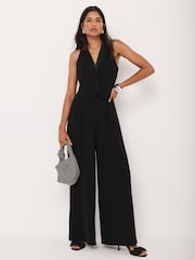 Mint Velvet Black Black Tuxedo Wide Leg Jumpsuit - Image 1 of 4