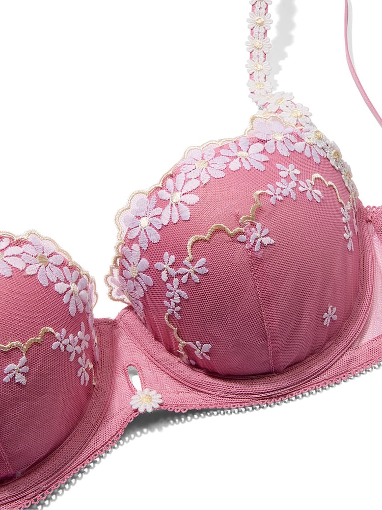 Victoria's Secret Pink Cashmere Rose Pink Push Up Daisy Embroidery Bra - Image 4 of 4