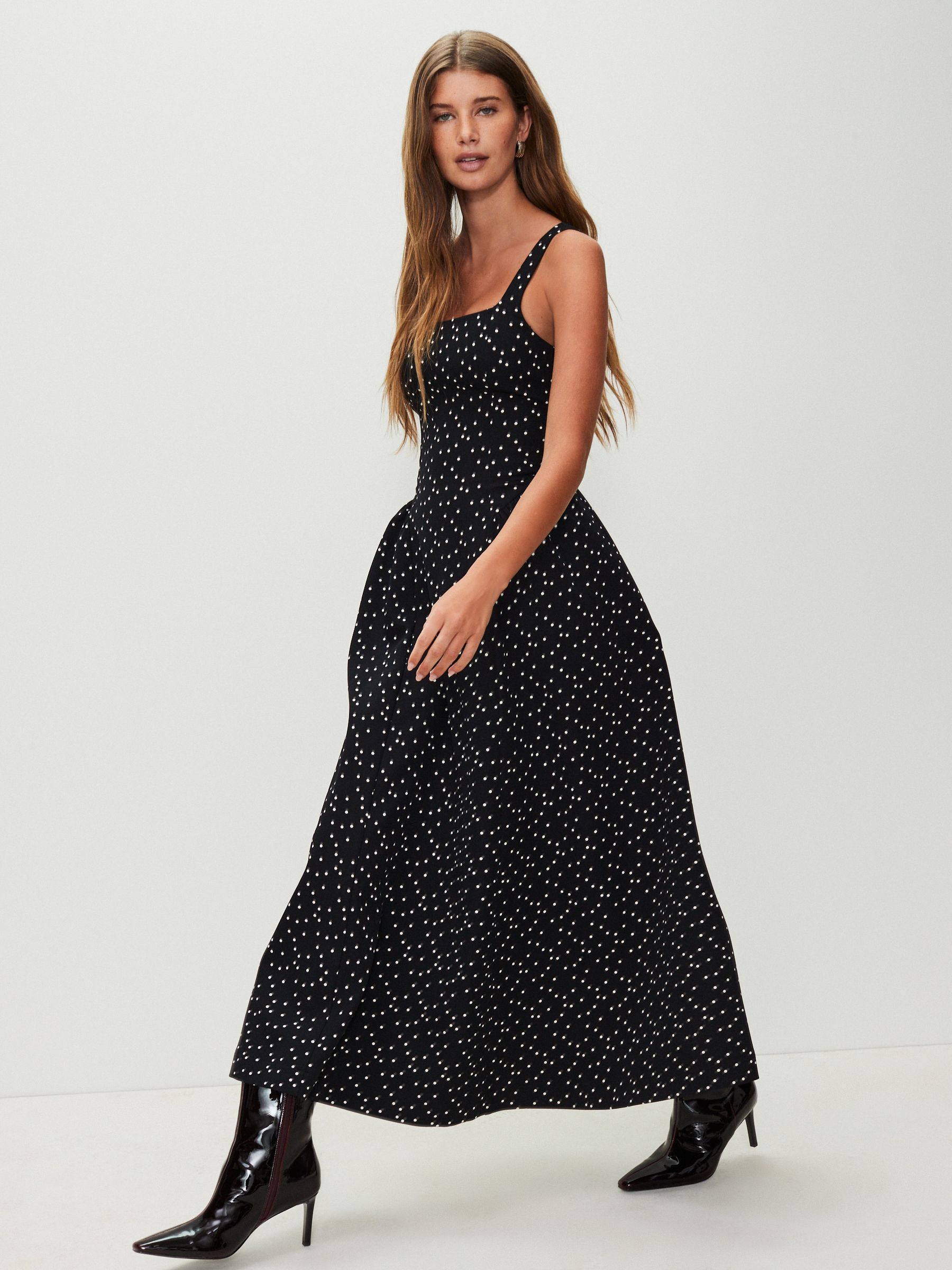 Womens Next Black/White Polka Dot Occasion Cinched Waist Maxi Dress US 14